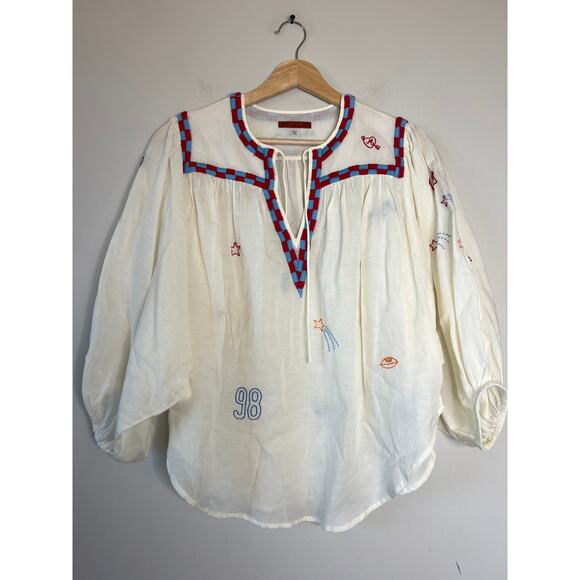 NEW Mother Breeze Yoke Embroidered Cotton Blend Blouse White Size: Extra Small - Picture 2 of 8